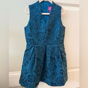 Lilly Pulitzer Teal Brocade Floral Kids Dress size 7